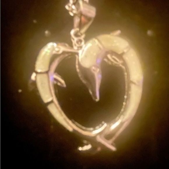 WHITE DOLPHIN OPAL HEART N STERLING SILVER NECKLACE - Picture 4 of 5